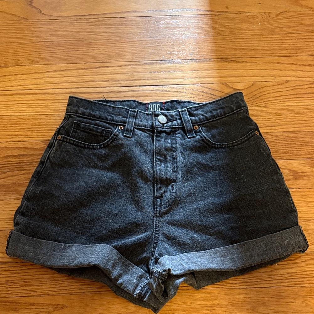 BDG mom high-rise high waisted cuffed washed  black jean shorts